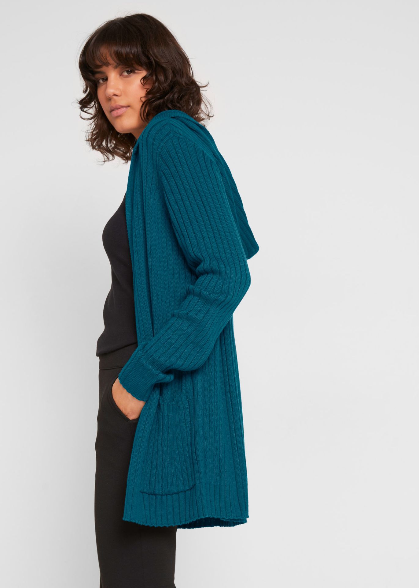 Sweter bez zapięcia z kapturem - bonprix