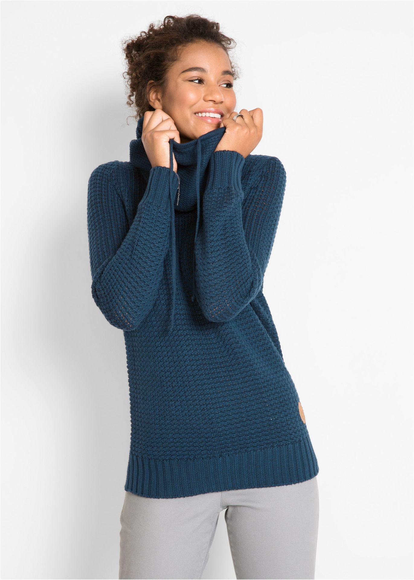 Sweter z golfem z troczkami - bonprix