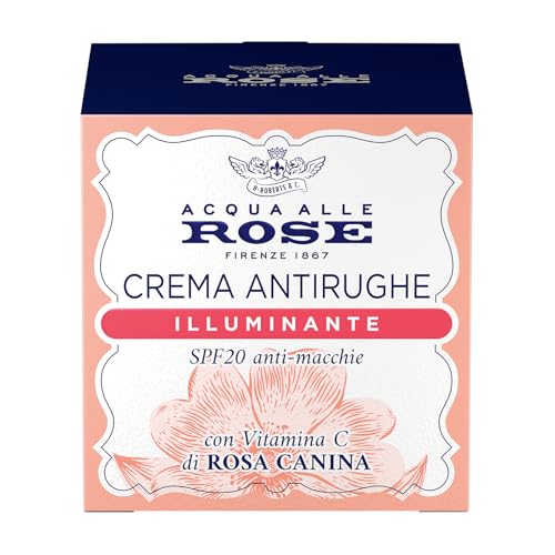 Acqua alle Rose, Świecący krem do twarzy z witaminą C z róży Canina, idealny do skóry zgniatającej lub matowej, przeciwutleniającej, przeciw plamom i rozjaśnianiu, z SPF20-50 ml