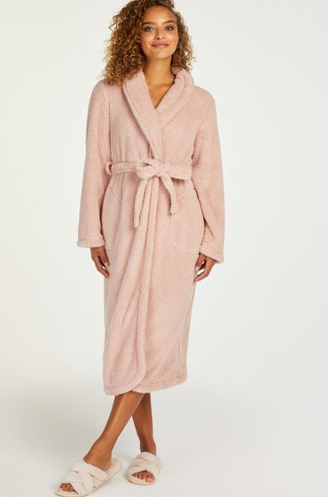 Hunkemöller Długi szlafrok z polaru Różowy