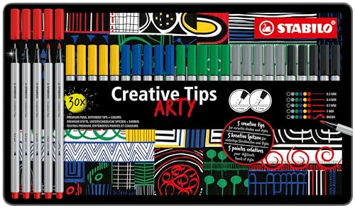 Zestaw długopisów z wieloma końcówkami - STABILO Creative Tips - ARTY - puszka 30 sztuk - klasyczna - różne kolory
