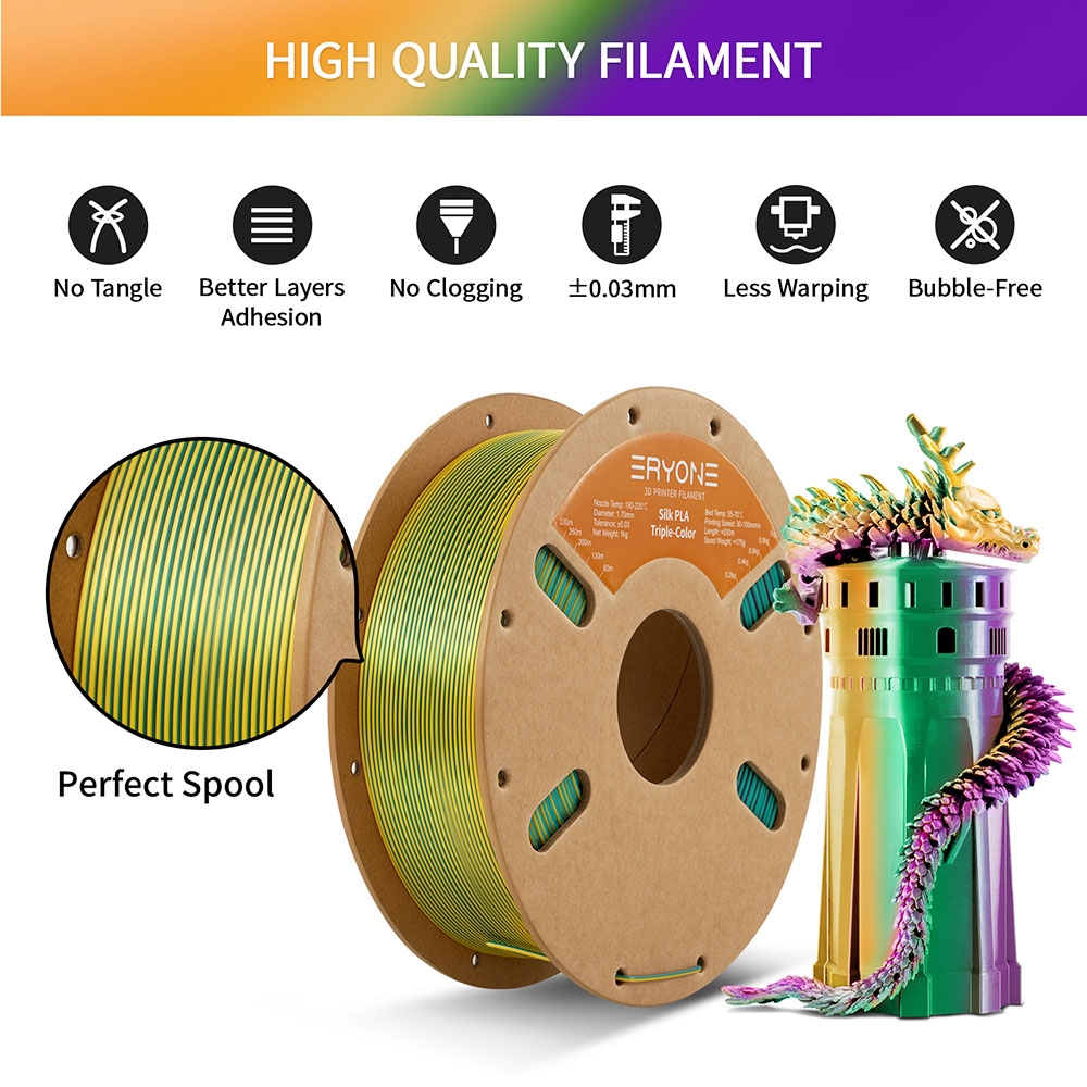 ERYONE Triple-Color Silk PLA Filament 1kg - Dark Green