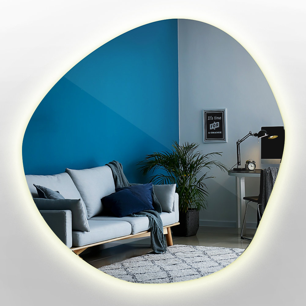 Nowoczesne Lustro Wiszące z LED Plama Loft - Duże Asymetryczne 90 cm  - Barwa Ciepła