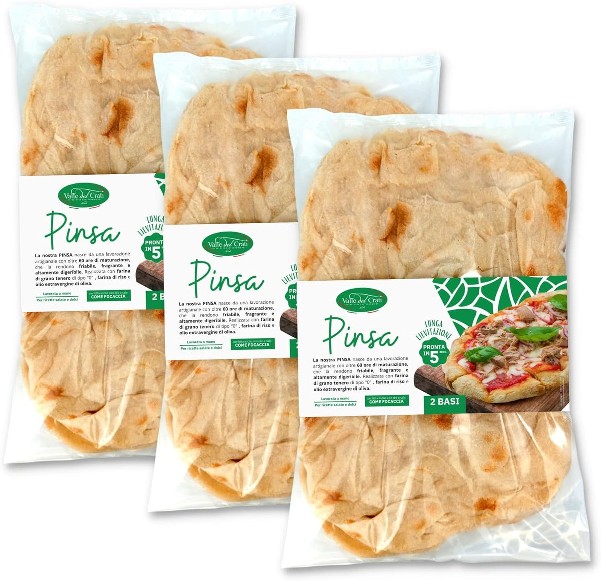 Włoska Pinsa Wstępnie Ugotowana, 6 podstaw | Pinsa Gotowa w 5 minut, Długie wyrastanie, Wyprodukowano we Włoszech, Łatwe gotowanie | Pinsy po 250 gr..