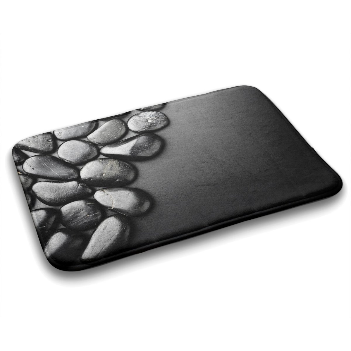 Dywanik z Modnym Wzorem do Łazienki 75x45 cm - Czarne Kamienie