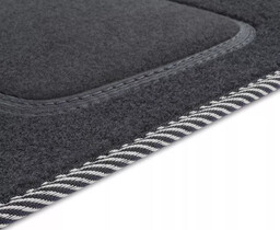 Dywaniki welurowe Standard do Renault Kangoo II 2007-2021 - Czarno-biała lamówka materiałowa