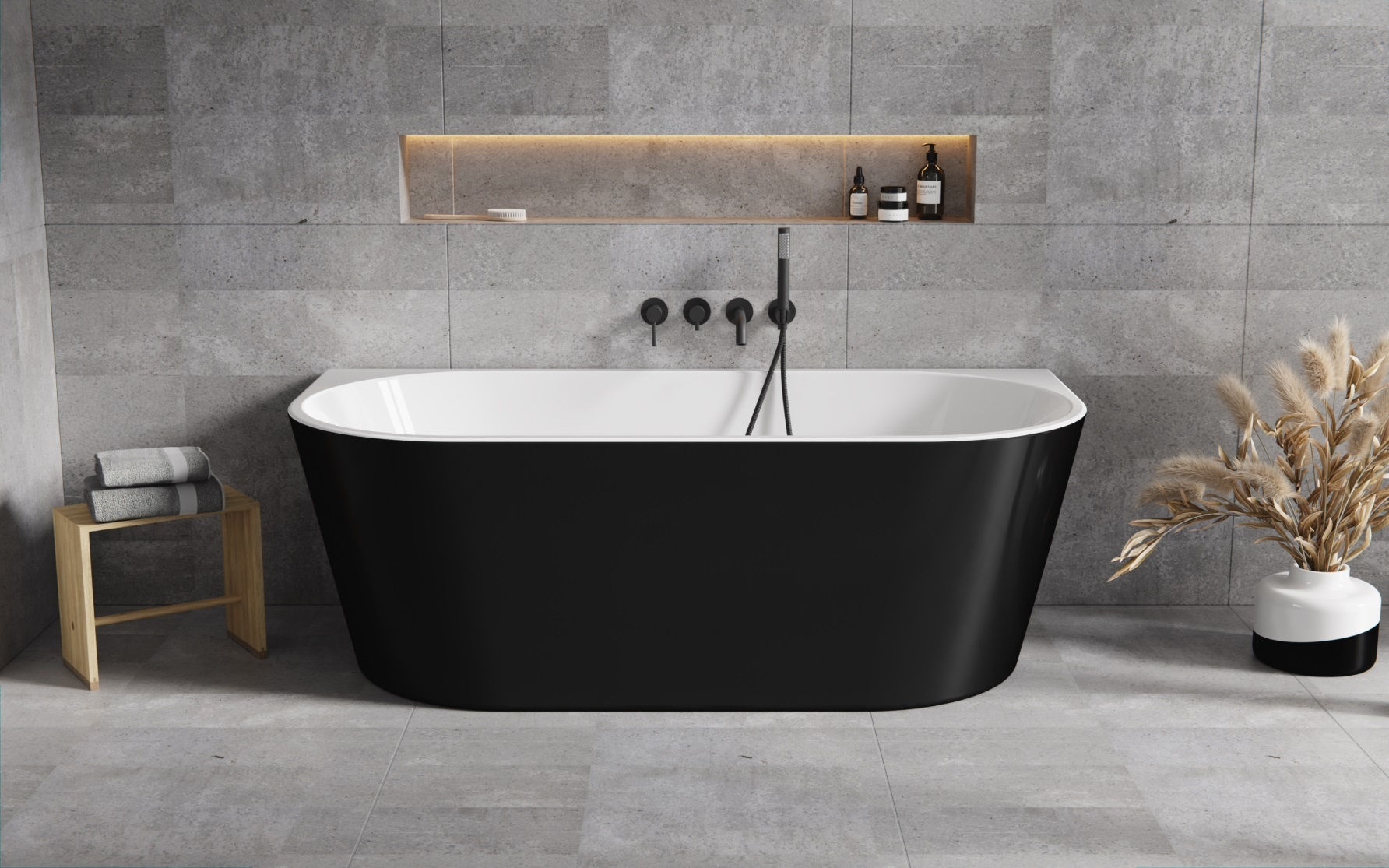Wanna wolnostojąca Besco Vica New 160x80 cm owalna czarny połysk klik klak chrom WAS-16VNBO
