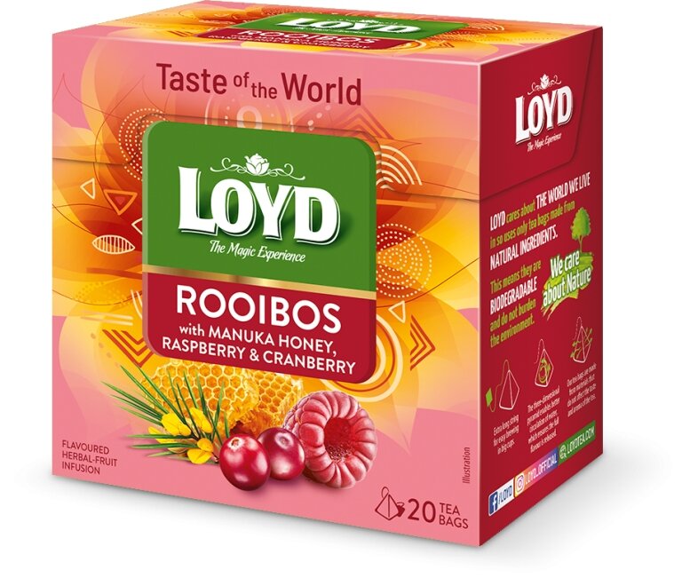 LOYD Rooibos z miodem Manuka, malinami i żurawiną 20  torebek