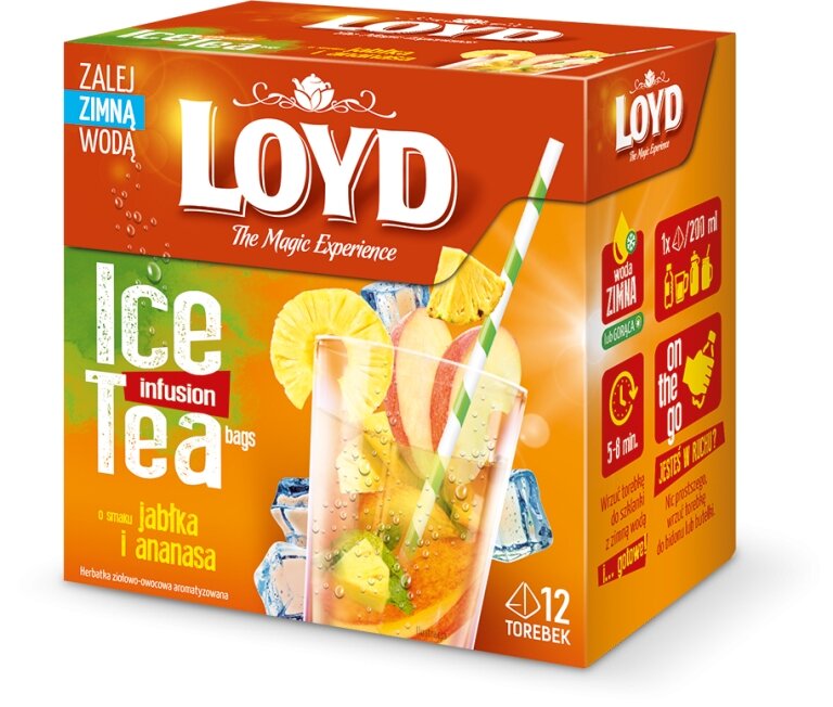 Loyd Herbata na zimno Ice Tea jabłko ananas 48 torebek piramidki L07072036