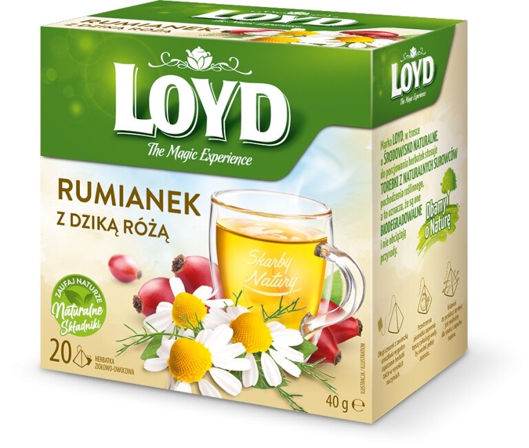 Herbatki LOYD Rumianek z dziką różą  20 torebek  piramidki