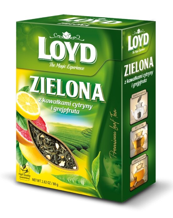 Loyd Tea Herbata Zielona Liściasta z płatkami róży kawałkami cytryny i grejpfruta 80 g+ 40 zł na dzień dobry w Klubie MediaMarkt ! Zielona Liściasta z płatkami róży kawałkami cytry