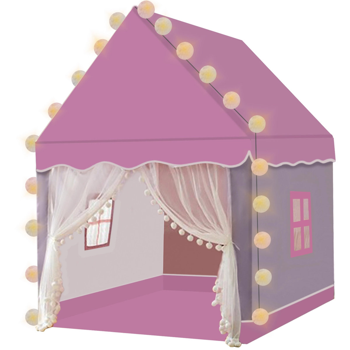 Namiot Domek dla Dzieci Zamek Pałac do Pokoju Ogrodu Domu + Lampki LED Róż KRUZZEL
