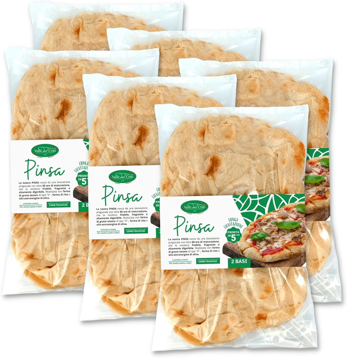 Włoska Pinsa Wstępnie Ugotowana , 12 podstaw | Pinsa Gotowa w 5 minut , Długie wyrastanie , Wyprodukowano we Włoszech , Łatwe gotowanie | Pinsy po 2..