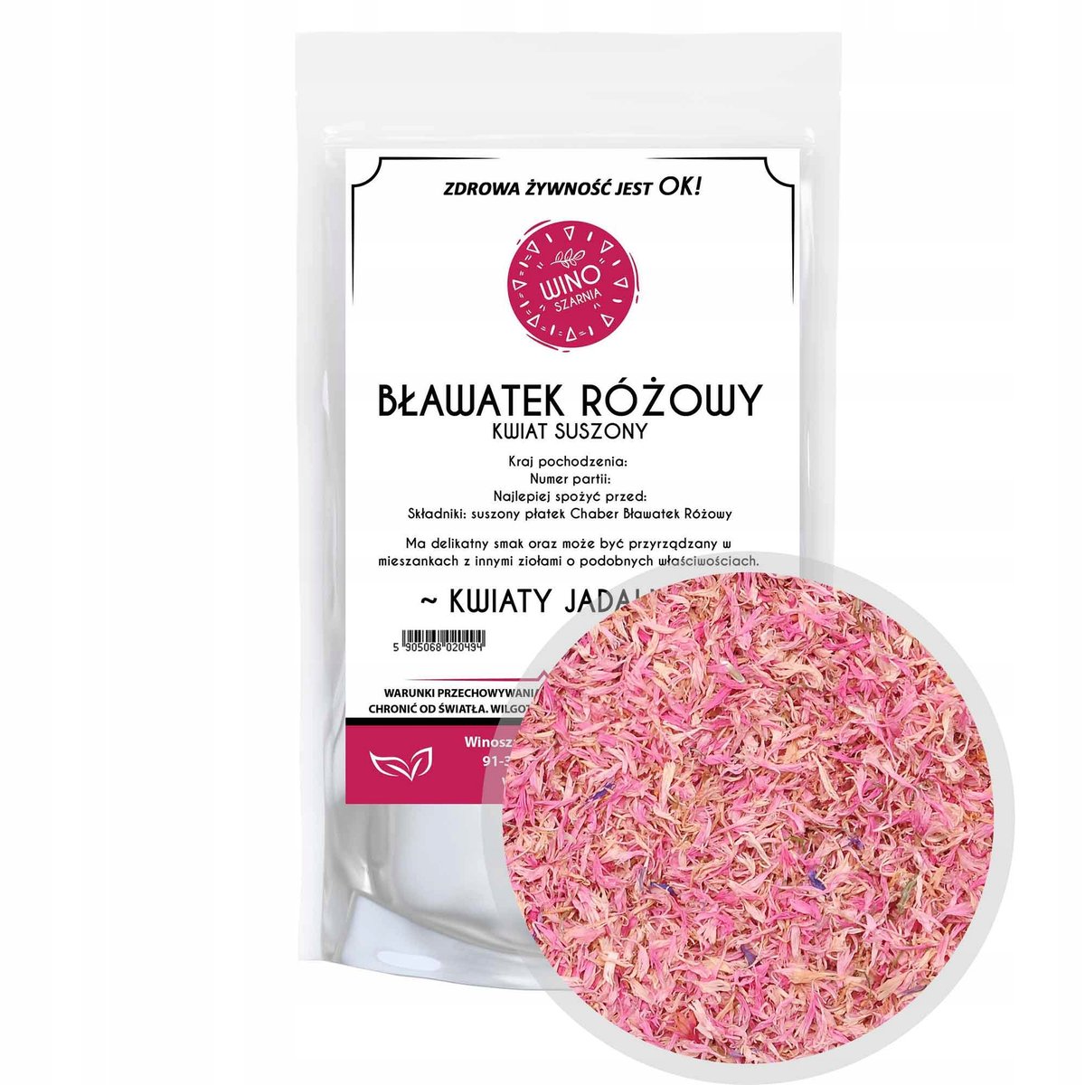 Suszone Płatki Chaber Różowy Bławatek 10g Kwiaty Jadalne