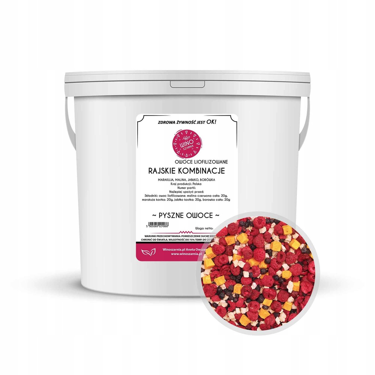 Rajskie Kombinacje Owoce Liofilizowane Marakuja Malina Jabłko 80 Wiaderko