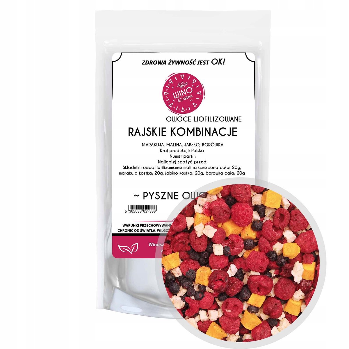 Rajskie Kombinacje Owoce Liofilizowane Marakuja Malina Jabłko 80 Doypack