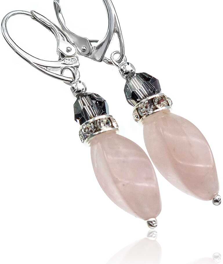 Kwarc Różowy Kryształy Kolczyki Srebro