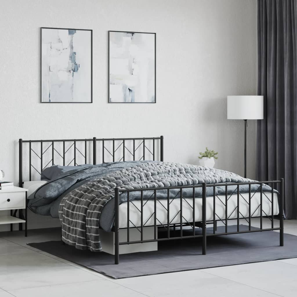 Metalowa rama łóżka z wezgłowiem i zanóżkiem, czarna, 160x200cm Lumarko!