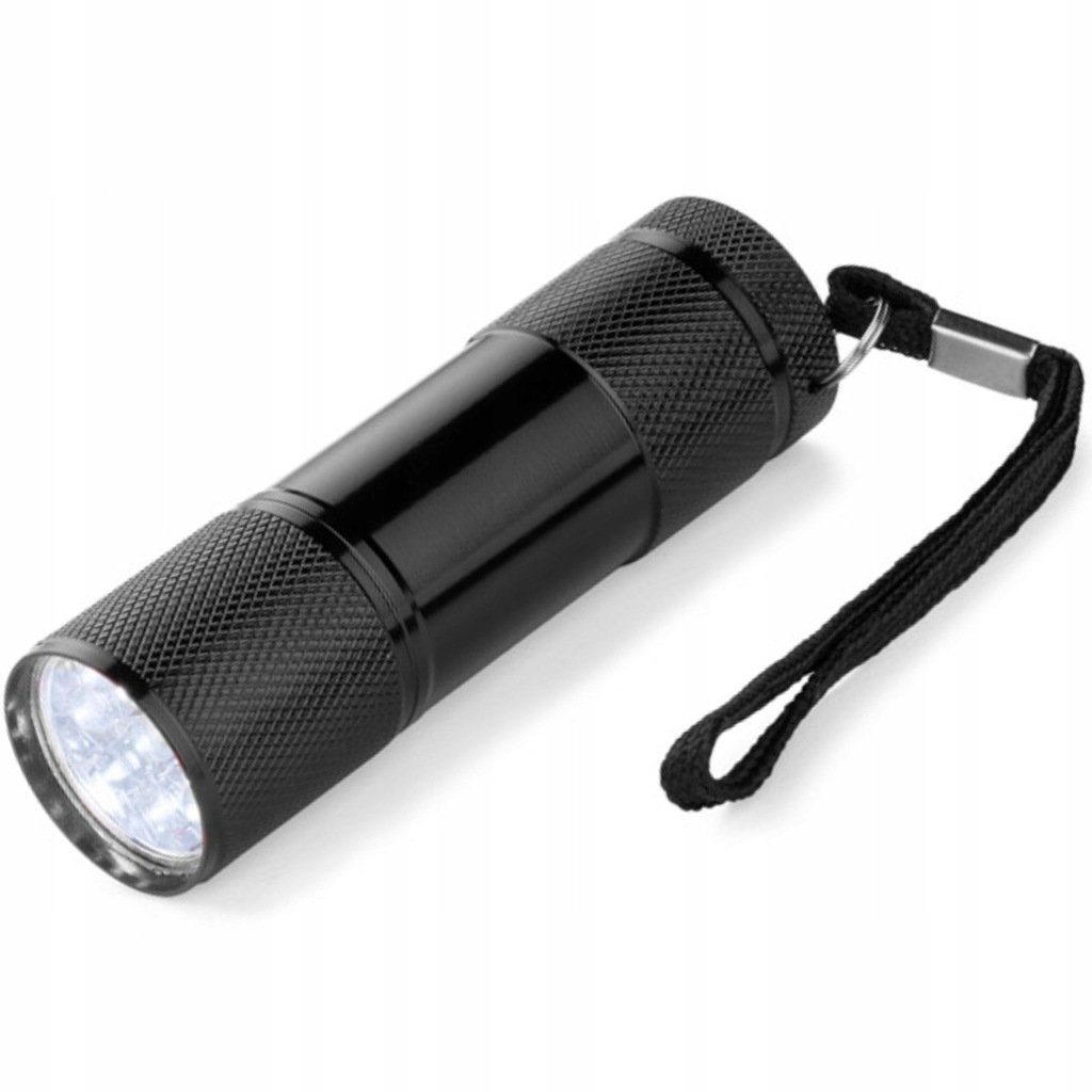 Metalowa Latarka Led 9 Diod Czarna Poręczna Survivalowa