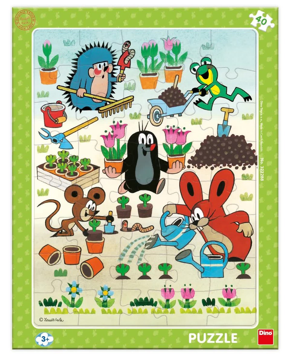 Krecik i Przyjaciele Puzzle ramkowe W ogródku 40 el., obrazek o wymiarach 32x24 cm dla dzieci w wieku 3+ oryginalne z Czech