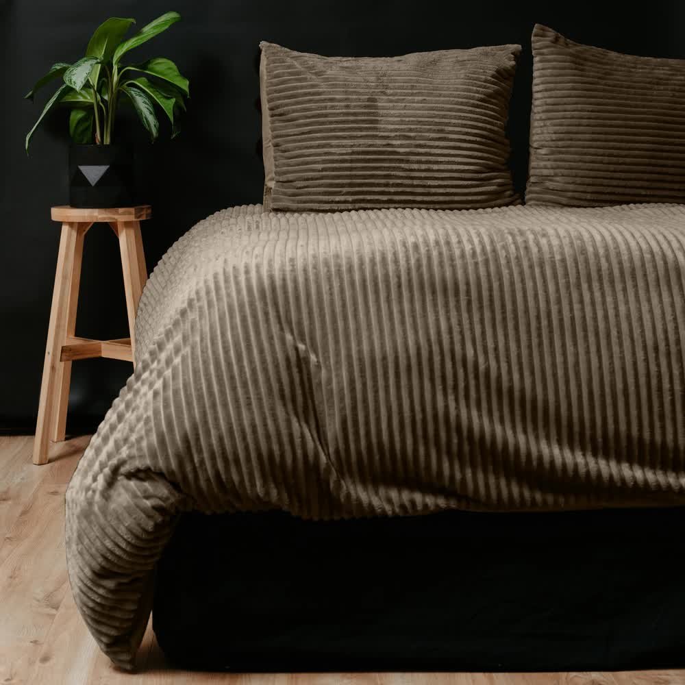 200X200/220 Rib Teddy Brąz Kpl Pościeli