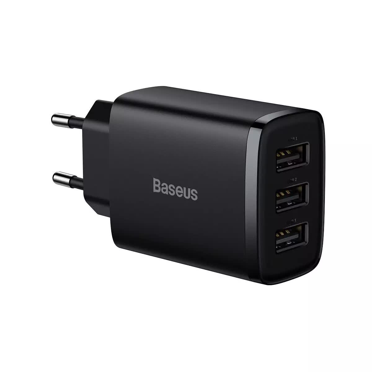 Zdjęcia - Ładowarka BASEUS  sieciowa  Compact 3x USB Type A 17W Czarna 