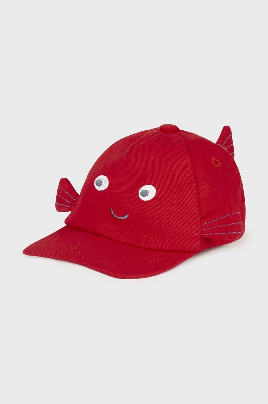 Mayoral Newborn czapka z daszkiem bawełniana dziecięca kolor czerwony z nadrukiem