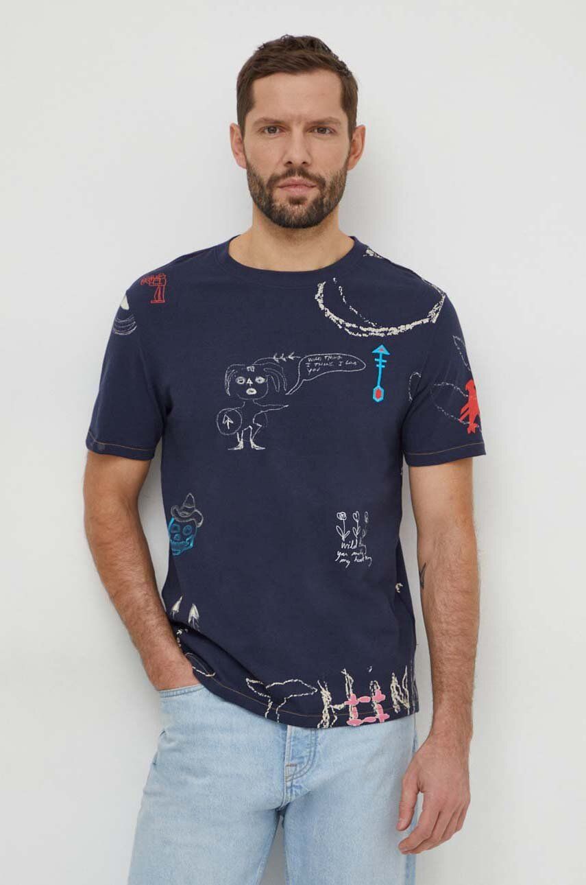 Desigual t-shirt bawełniany męski kolor granatowy wzorzysty