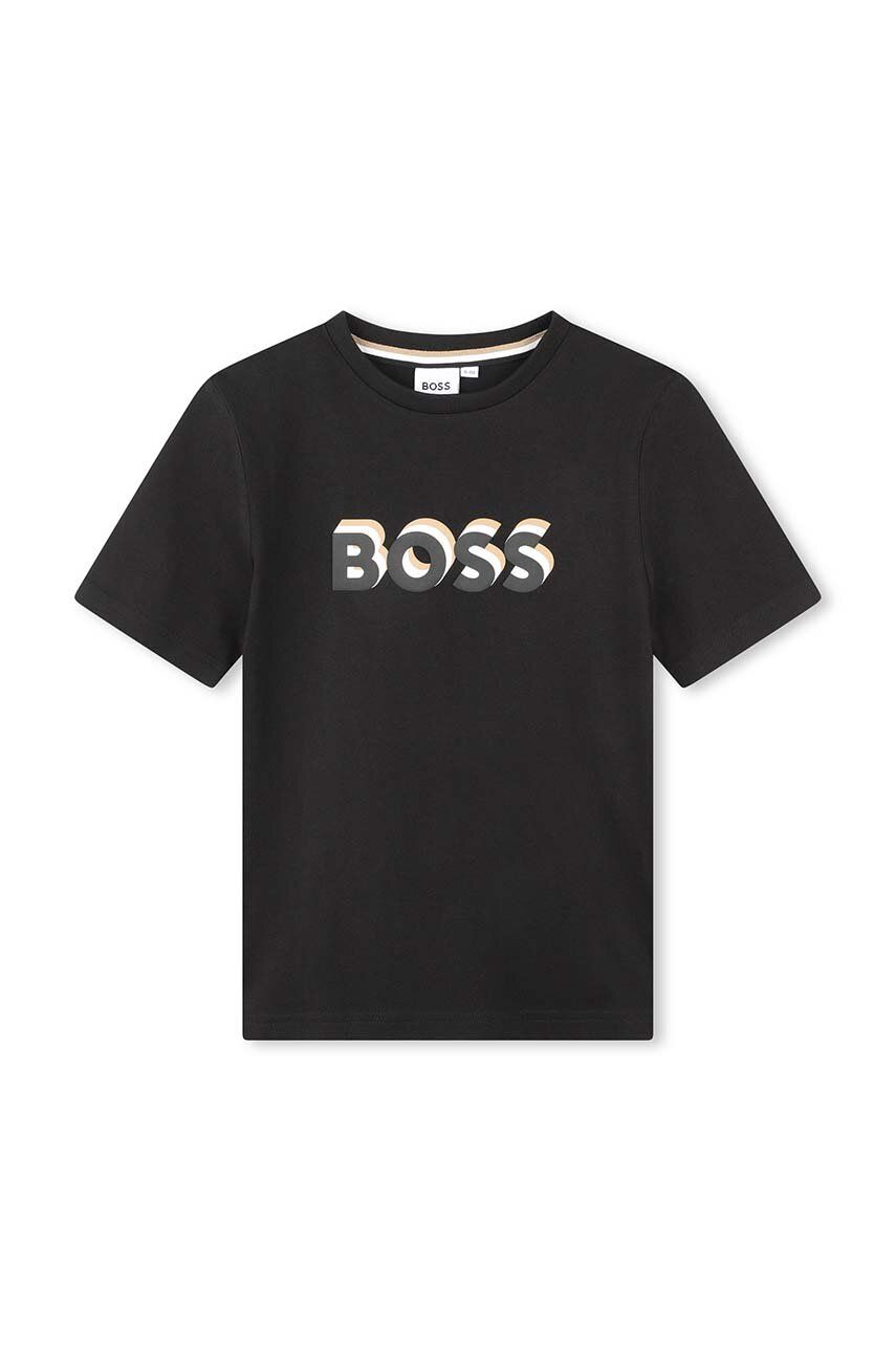 BOSS t-shirt bawełniany dziecięcy kolor czarny z nadrukiem - Boss