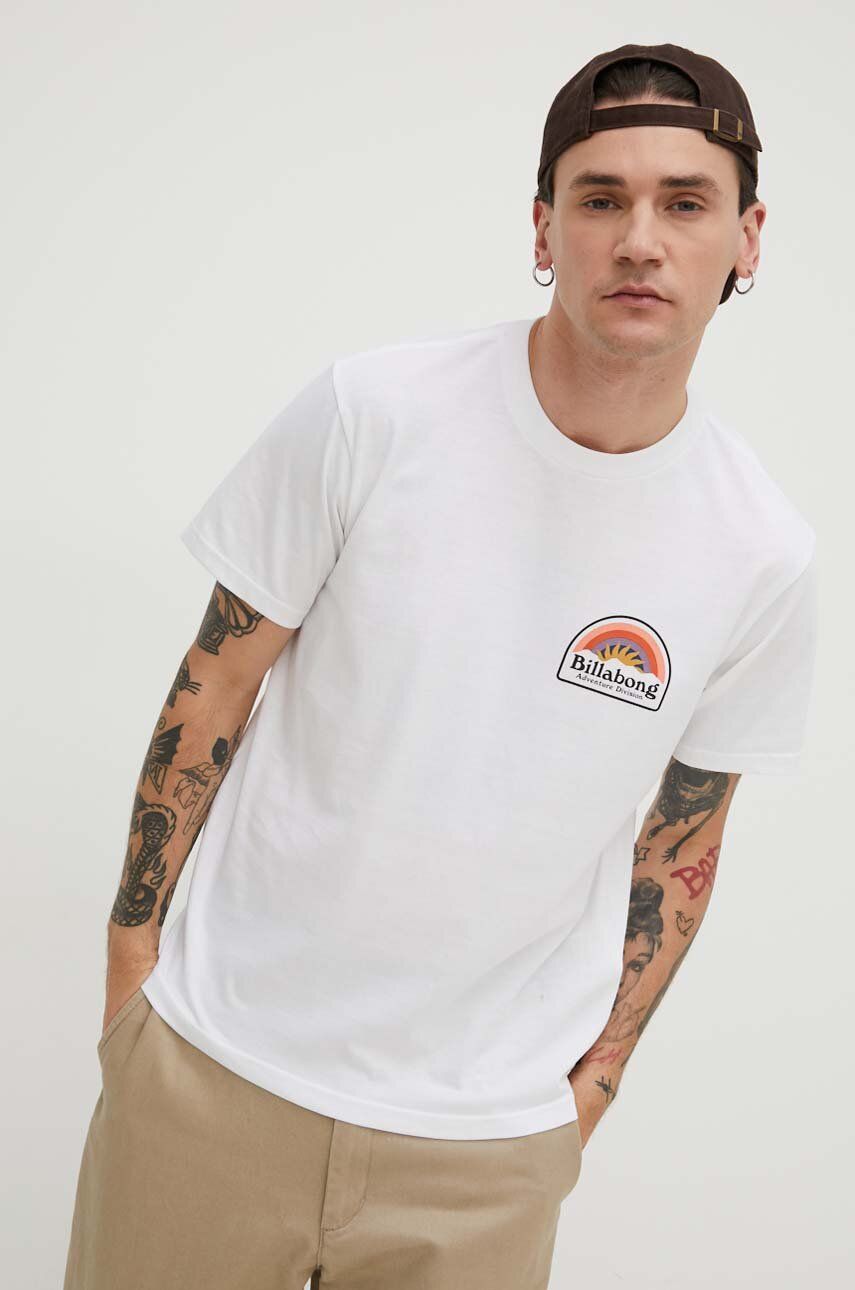 Billabong t-shirt bawełniany BILLABONG X ADVENTURE DIVISION męski kolor biały z nadrukiem
