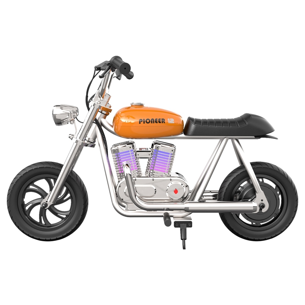 Elektryczny motocykl dla dzieci HYPER GOGO Pioneer 12 Plus z aplikacją, 5.2Ah 160W z oponami 12'x3', zasięg 12KM - pomarańczowy