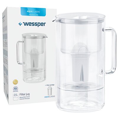 Wessper AquaClassic Crystalline 2,5L Biały szklany dzbanek filtrujący