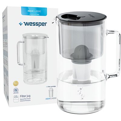 Wessper AquaClassic Crystalline 2,5L Czarny szklany dzbanek filtrujący