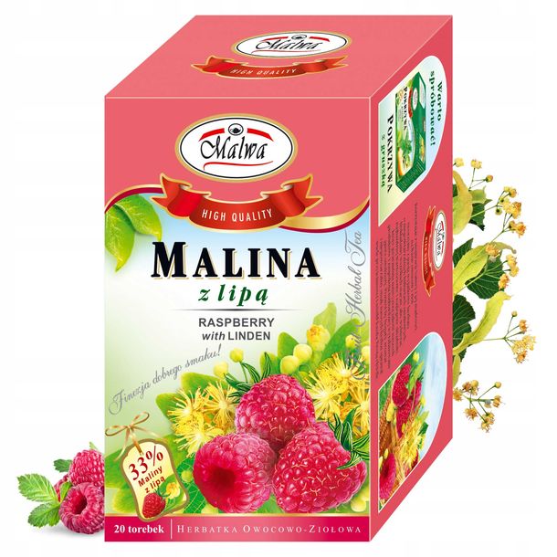 Malwa Tea Herbata Owocowa Ekspresowa Malina Z Lipą 20 Torebek 40g