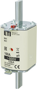 Wkładka bezpiecznikowa - NH1 gG 160A/800V - zwłoczna