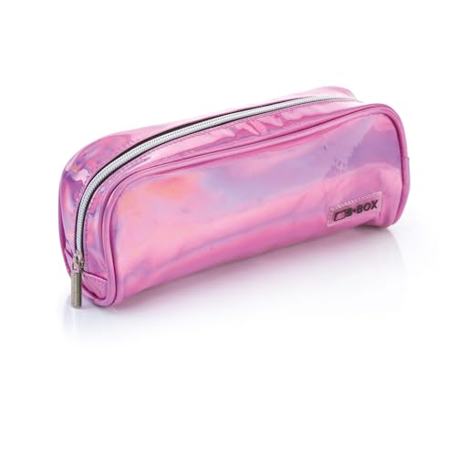 Favorit Etui na długopisy szkolne, duża koperta z połyskiem różowym, 22 cm x 9 cm x 6.5 cm, ze srebrnym zamkiem błyskawicznym