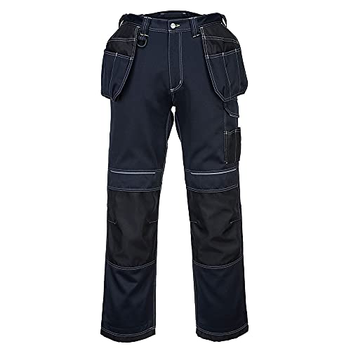 Portwest T602 Spodnie PW3 z Kieszeniami Kaburowymi, Krótki, Granat/Czarny, Rozmiar 30