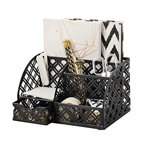 EXERZ Organizer na biurko, organizer na biurko z siatki, organizer na długopisy, wielofunkcyjny organizer z 7 przegródkami