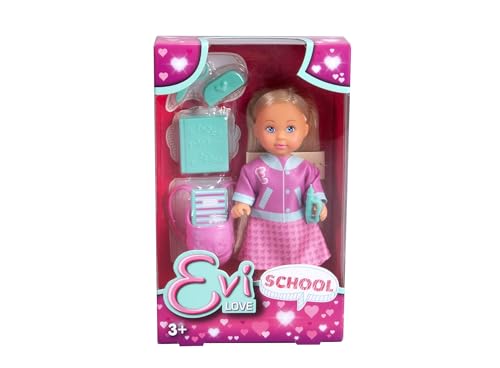 Simba 105733711 Evi Love School, lalka do zabawy z kurtką Cooler College i plecakiem z akcesoriami szkolnymi, 12 cm, od 3 lat
