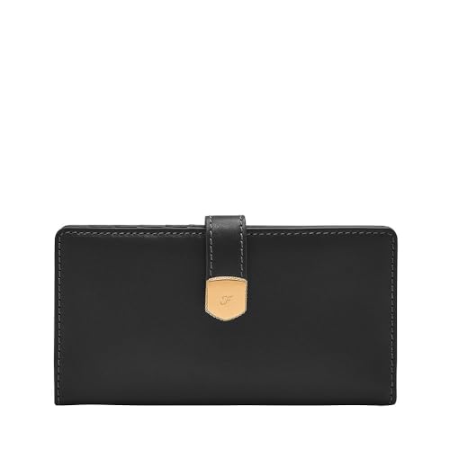 Fossil Tab Bifold Lennox dla kobiet miękka skóra bydlęca, SL10036001, czarny, 17.15 cm L x 1.91 cm W x 8.89 cm H, Casual