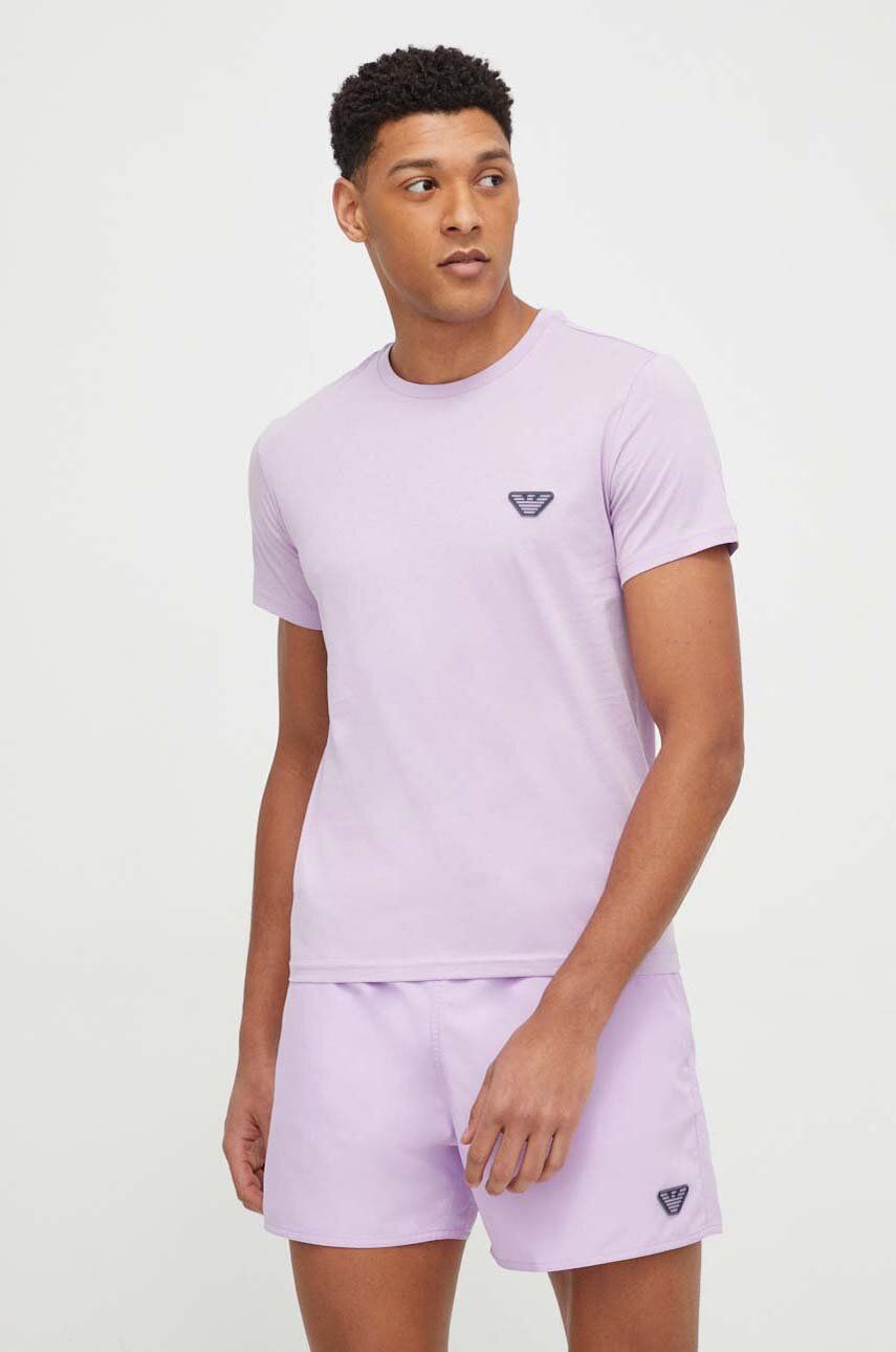 Emporio Armani Underwear t-shirt bawełniany męski kolor fioletowy gładki