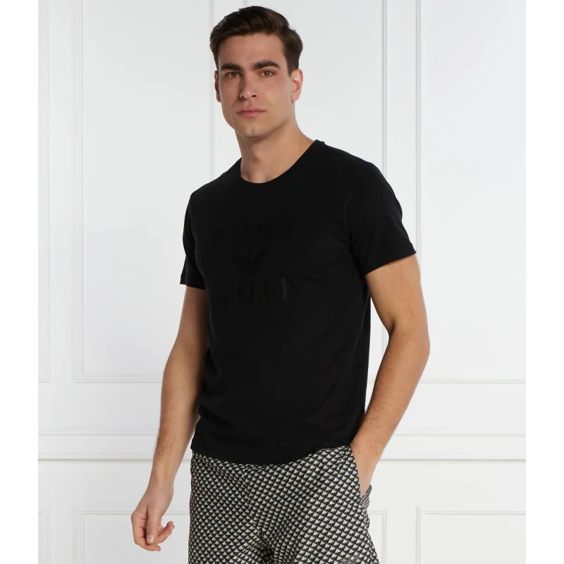 Emporio Armani T-shirt | Regular Fit | z dodatkiem lnu