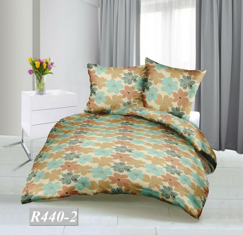 Poszewka z kory 70x80 R440/2 kwiaty beżowa niebieska zapinana na guziki 100% bawełna