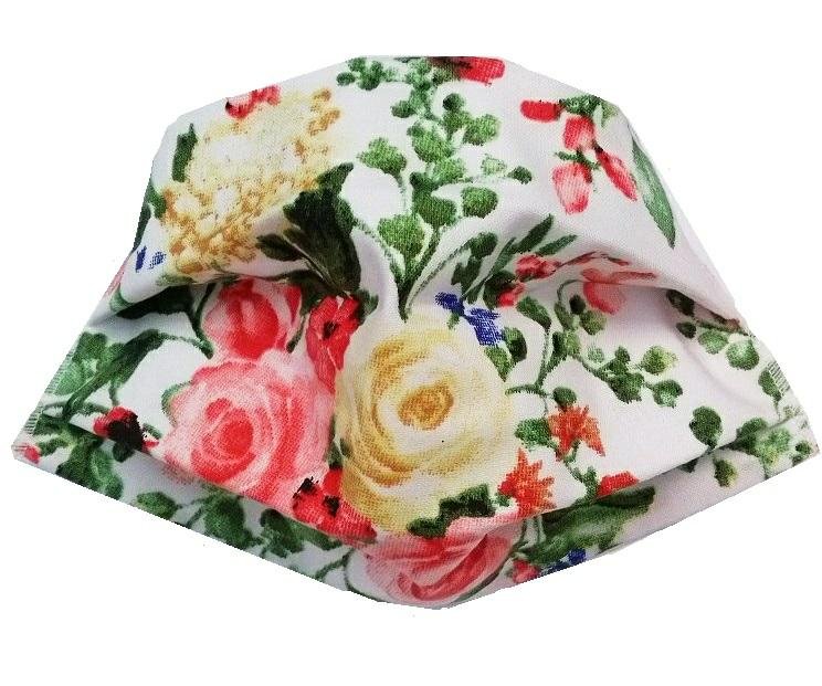 Maseczka Maska Ochronna Na Twarz Dla Dzieci Biała Kwiaty Kolorowe Róże Listki Zielone 3681