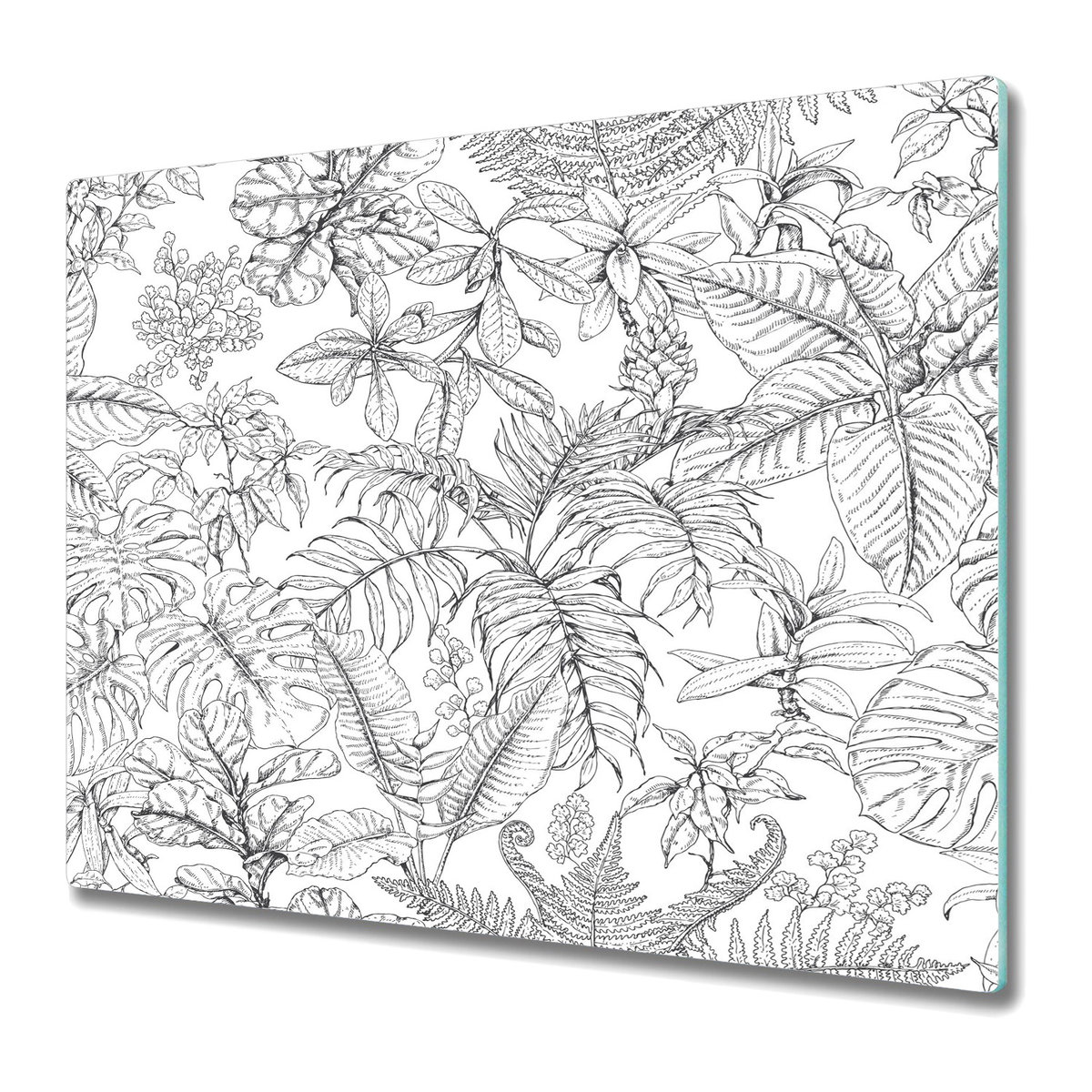 Deska Do Krojenia ze Szkła Hartowanego 60x52 cm - Rysowane tropikalne liście