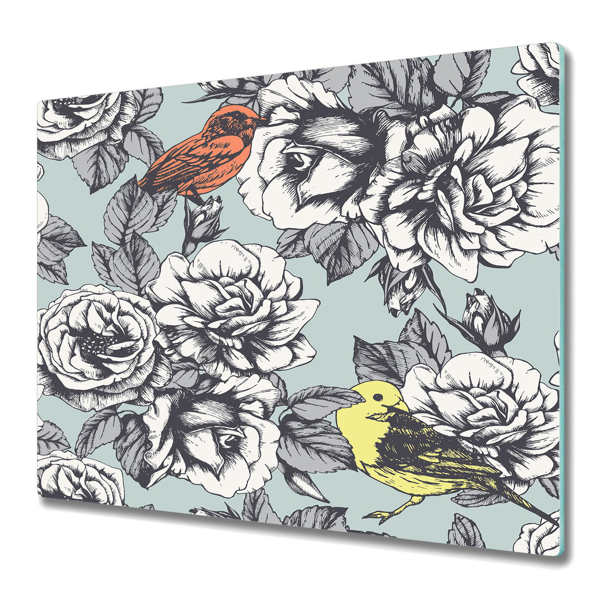 Funkcjonalna Deska Kuchenna - Osłona indukcji 60x52 cm - Róże i ptaki