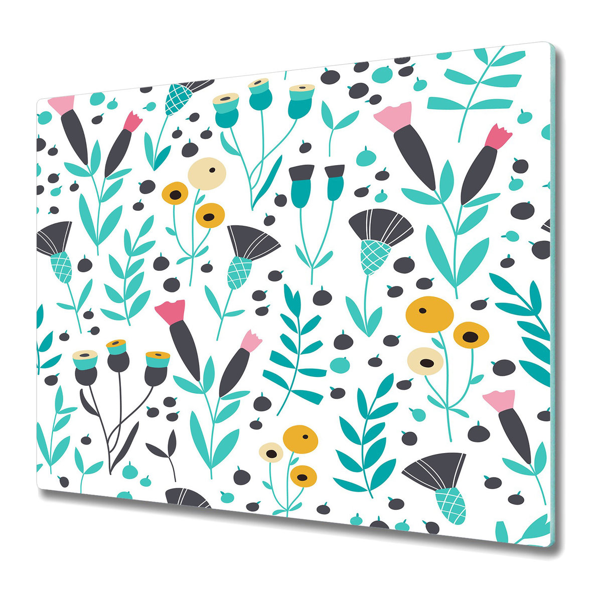 Szklana Osłona na Kuchenkę - Deska Do Krojenia 60x52 cm - Skandynawskie kwiaty