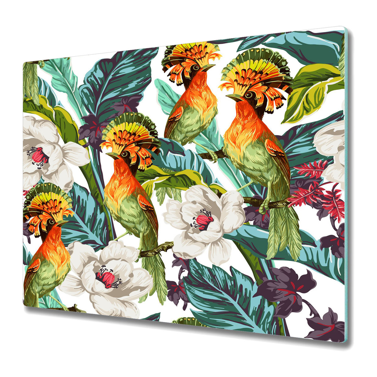 Ozdobna Deska Kuchenna ze Szkła Hartowanego 60x52 cm - Egzotyczne ptaki