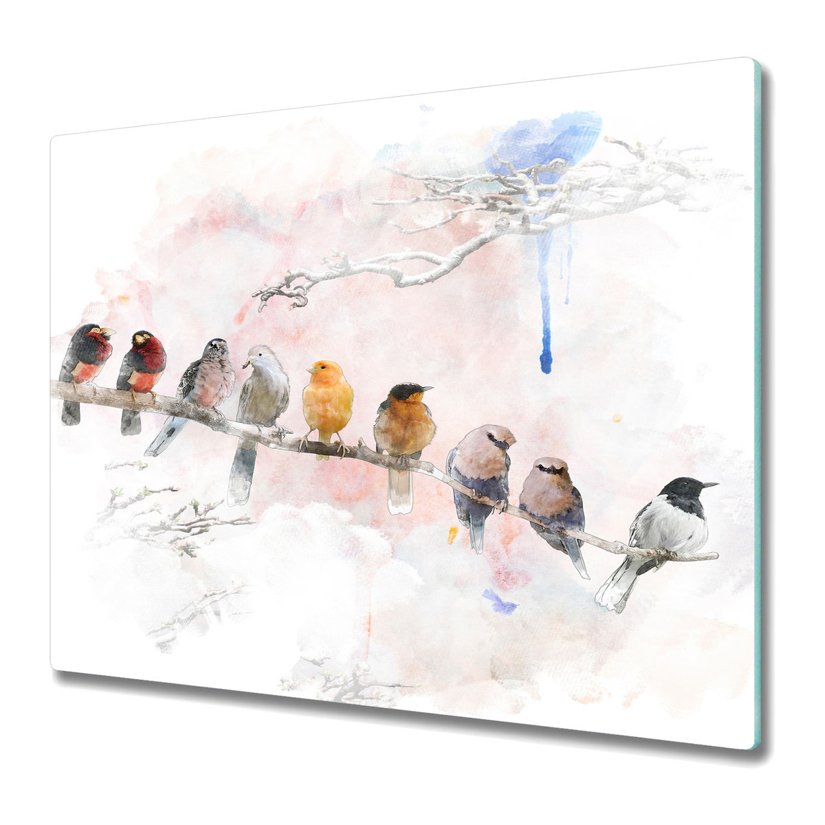 Dekoracyjna Deska Kuchenna ze Szkła 60x52 cm - Ptaki pastelowe kolory