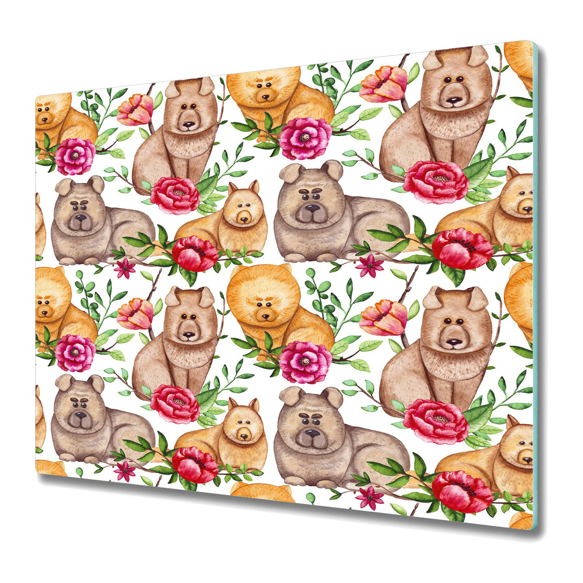 Stylowa Deska Do Krojenia ze Szkła 60x52 cm - Chow Chow psy